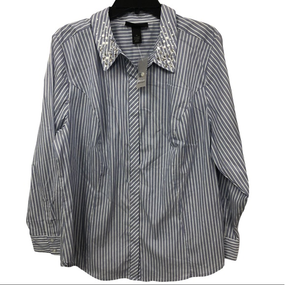 LANE BRYANT STRIPED BLOUSE EMBELLISHED COLLAR 22 - Picture 1 of 2